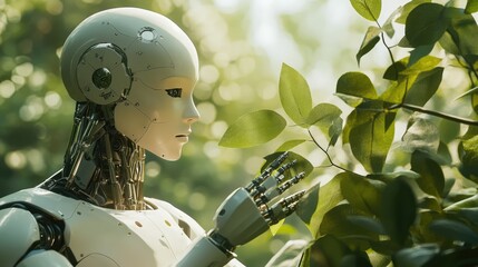 View of robot tending and maintaining gardens