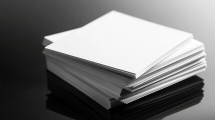 Organized blank business cards stacked neatly on glossy surface, presenting clean professional design with minimalist approach