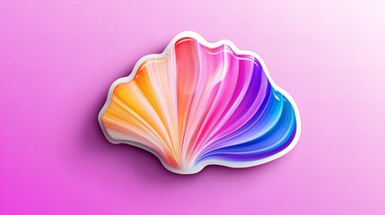 Vibrant rainbow shell-shaped abstract art on a pink background.  A colorful, playful design.
