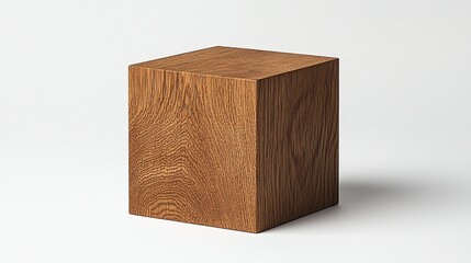 Wooden cube on white background, simple studio shot.