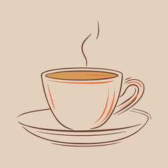 Obraz premium Minimalist coffee cup sketch with steam in warm tones