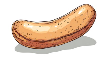 Fototapeta premium Realistic hot juicy grilled sausage roasted on coals, isolated on white background. Pork or beef bratwurst cooked on smoldering charcoal.
