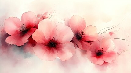 Watercolor Pink Flowers, Floral Art, Botanical Painting