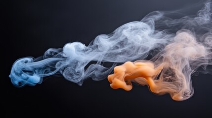 Vibrant swirls of smoke in orange, blue, and white twist and flow against a deep black backdrop.