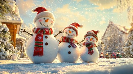 Obraz premium Snowman Family in a Winter Wonderland