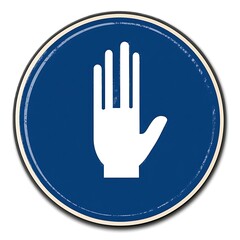 Obraz premium Stop Sign: White Hand on Deep Blue Circular Background with Distressed Texture