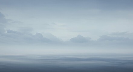Serene Misty Landscape Calm Sky Clouds Fog Horizon