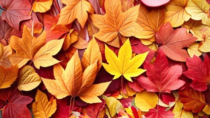 Many autumn leaves as background, top view 
