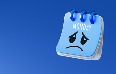 A Blue Monday calendar with a sad face illustration on a blue background, symbolizing the sad mood or emotional sadness