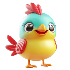 Fototapeta premium Colorful 3D Cartoon Bird Icon on transparent background.