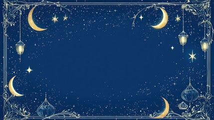 A decorative night sky with moons and stars.
