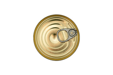 Pull-Tab Aluminum Can Viewed from the Top on White Background