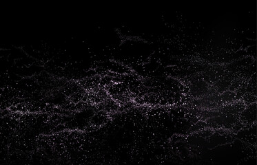 Isolated composition of light color, wavy tinsel glitter on black background.