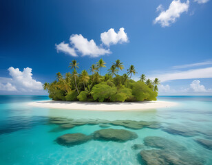 Fototapeta premium a serene and picturesque image of a small tropical island surrounded by a vast, calm ocean. 