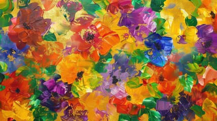 abstract paint oil flowers pattern and leaves sprinkled smooth paper wallpapers posters card murals rug yellow blue purple