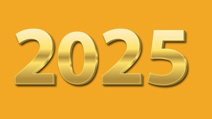 Golden 2025 Year Display on Bright Yellow Background