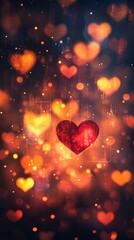 Obraz premium Soft glowing heart-shaped lights blending into a faded blush backdrop, creating a gentle romantic mood, book illustration style