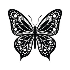 Intricate Black and White Butterfly Vector - Ornamental Design with Elegant Patterns for Creative Projects
