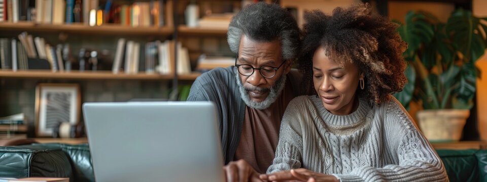 A senior citizen learning to use an online banking platform with assistance from a younger family member 