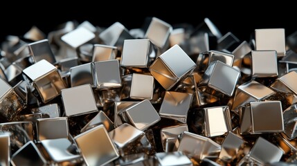 Obraz premium Metallic cubes form a mesmerizing abstract pattern, creating a striking visual with their reflective and geometric design.