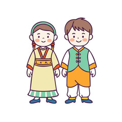 children in traditional dress vector icon, eid al-fitr vector illustration - simple illustration of children in traditional dress perfect for logos, and eid al-fitr-themed designs.