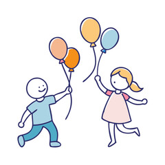 children playing with balloons vector icon, eid al-fitr vector illustration - simple illustration of children playing with balloons perfect for logos, and eid al-fitr-themed designs.