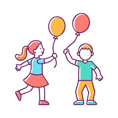children playing with balloons vector icon, eid al-fitr vector illustration - simple illustration of children playing with balloons perfect for logos, and eid al-fitr-themed designs.