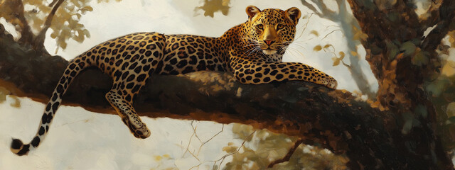 A leopard watching attentively from a tree branch in the wild, World Wildlife Day