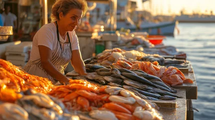 Fototapete Rund A fish market in an Italian port. © Janis Smits