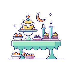 eid dessert table vector icon, eid al-fitr vector illustration - simple illustration of eid dessert table perfect for logos, and eid al-fitr-themed designs.