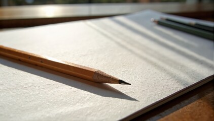 Fototapeta premium Pencil and paper in natural sunlight on a desk
