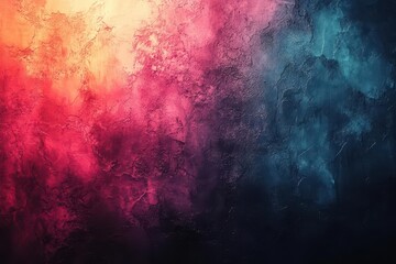 Fototapeta premium mysterious dark abstract background with grainy texture featuring dreamy gradient blend of pink, orange, blue and black colors with copy space