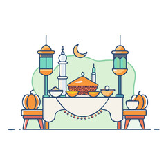 Fototapeta premium fancy eid table setup vector icon, eid al-fitr vector illustration - simple illustration of fancy eid table setup perfect for logos, and eid al-fitr-themed designs.