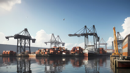 Naklejka premium a detailed and realistic image of a harbor environment.