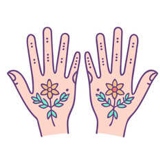 henna decorated hands vector icon, eid al-fitr vector illustration - simple illustration of henna decorated hands perfect for logos, and eid al-fitr-themed designs.
