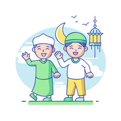 kids celebrating eid vector icon, eid al-fitr vector illustration - simple illustration of kids celebrating eid perfect for logos, and eid al-fitr-themed designs.