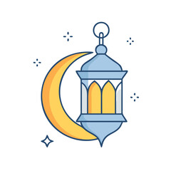 lantern with crescent vector icon, eid al-fitr vector illustration - simple illustration of lantern with crescent perfect for logos, and eid al-fitr-themed designs.