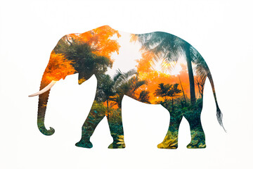 double exposure, elephant silhouette and jungle. World Wildlife Day Poster Design