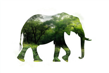 Fototapeta premium double exposure, elephant silhouette and jungle. World Wildlife Day Poster Design
