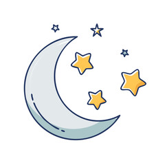 starry crescent moon vector icon, eid al-fitr vector illustration - simple illustration of starry crescent moon perfect for logos, and eid al-fitr-themed designs.