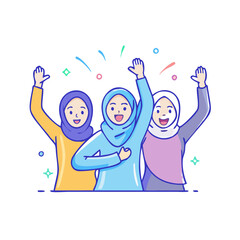 women in hijab celebrating vector icon, eid al-fitr vector illustration - simple illustration of women in hijab celebrating perfect for logos, and eid al-fitr-themed designs.