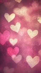 Fototapeta premium Warm glowing heart-shaped lights gently blending into a soft lavender background, perfect for romantic designs, book illustration style
