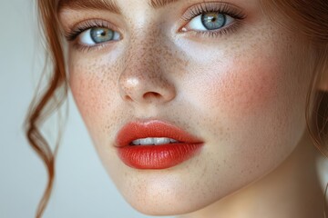 Fototapeta premium natural beauty close-up portrait of female lips with delicate texture and soft natural light on clean minimalist white background