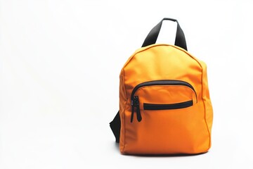 A simple orange backpack with a black handle on a white background, suitable for travel or outdoor use