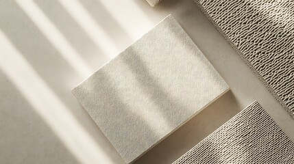 Textured paper with sunlight creates soft shadows on the neutral surface.