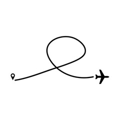 Airplane line route path. Travel concept of airplane route with start point