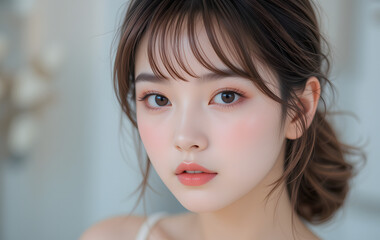 Naklejka premium 女性、ピンク、美容、コスメ、スキンケア、ナチュラル、韓国、日本人、美人、かわいい、ボディケア、セルフケア、ビューティー、美肌、美顔、小顔、エステ、サロン、美白、ホワイトニング、オルチャンメイク、オルチャンヘア、シースルーバング、若い、20代、脱毛、モデル、カメラ目線、保湿、素肌、はり、つや、アンチエイジング、エイジングケア、化粧品、メイク、ニキビケア、UVケア、キレイめ、透明感、ガーリー、ファッシ