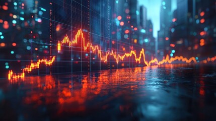 Naklejka premium Financial data visualization in a cityscape.