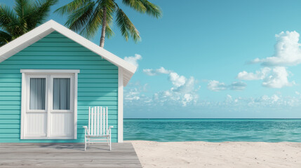 Blue house on the beach, summer background