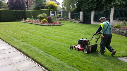 Lawn mowing prior to scarification.